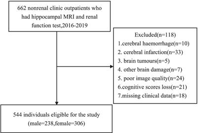 Associations between renal function, hippocampal volume, and cognitive impairment in 544 outpatients